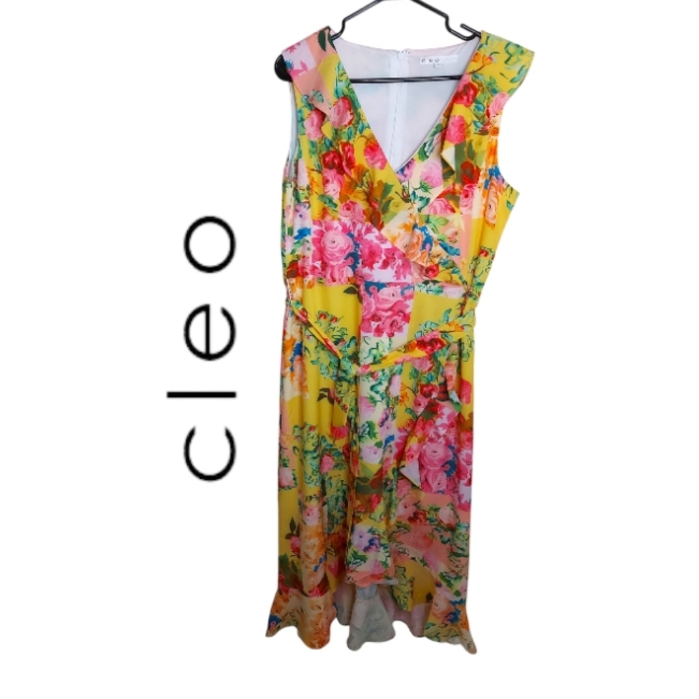 Cleo Bright Colorful Floral Long Ruffle Dress
